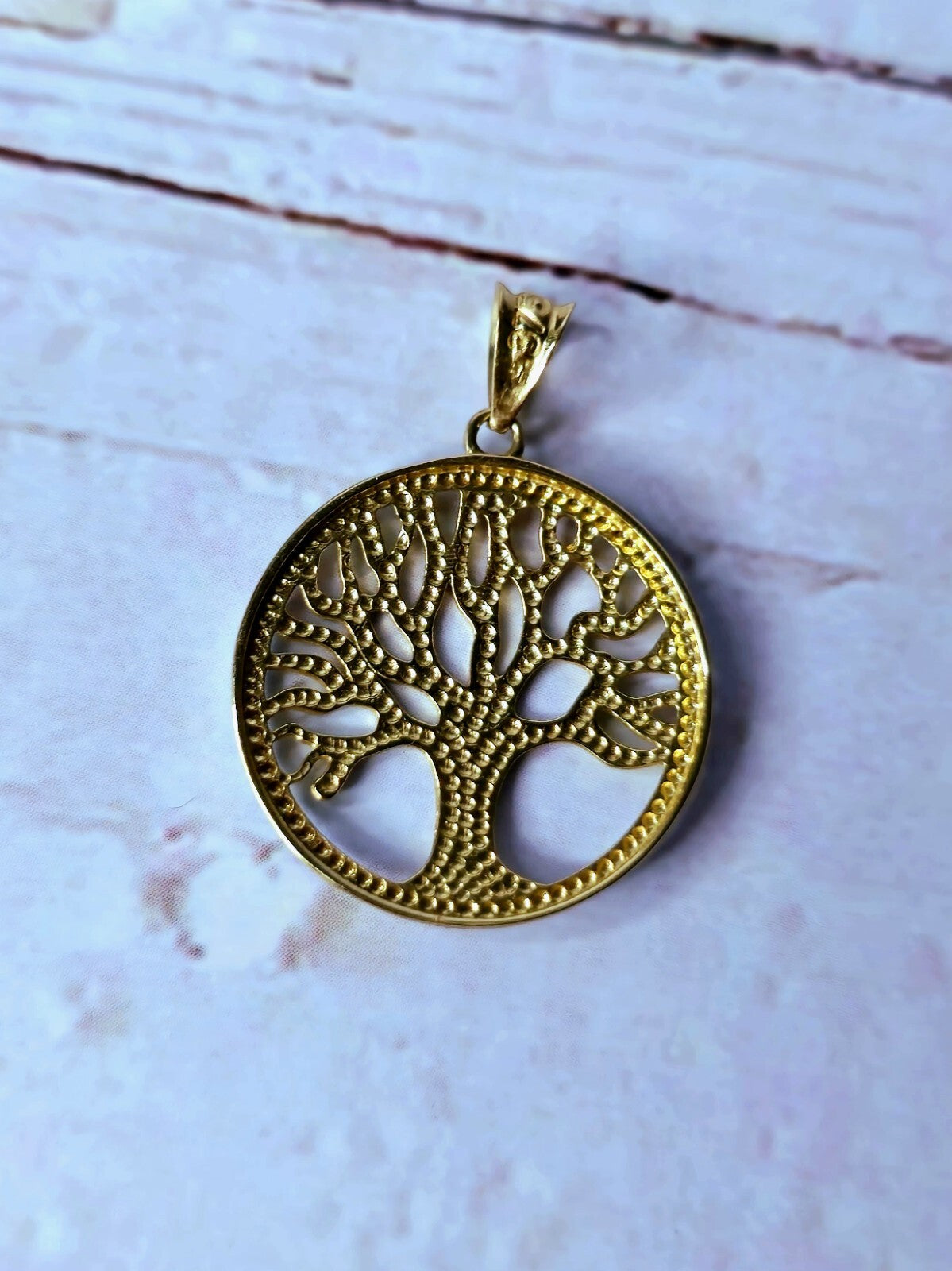Beautiful Solid 9k Yellow/White Gold Pendant Tree of Life Diamond Cut 19mm NEW