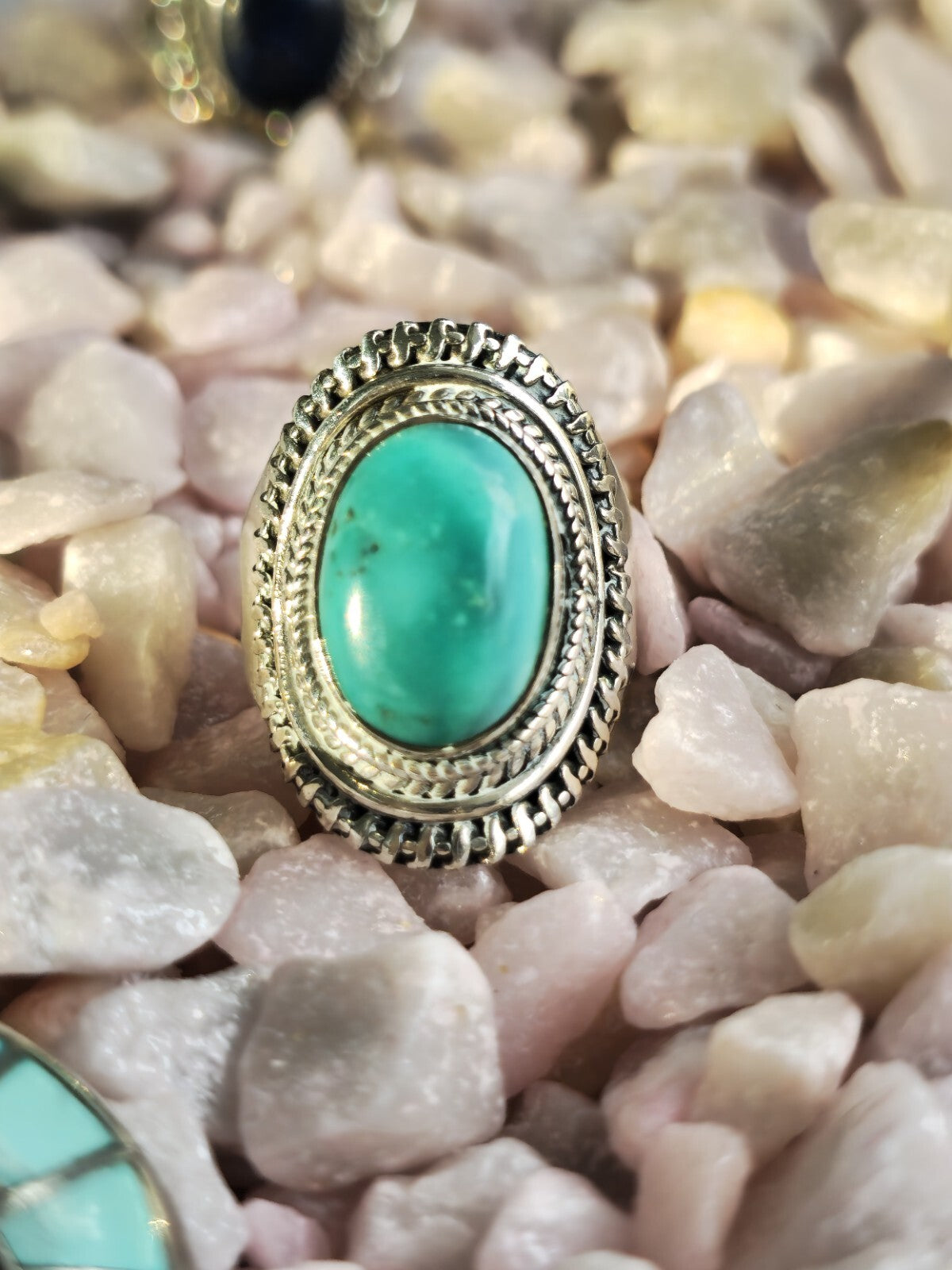 Vintage Like Sterling Silver Dress Cocktail Ring with Cabochon Turquoise size N+