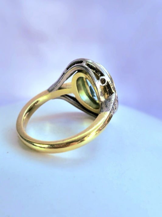 Stunning 18ct Yellow Gold Aquamarine/Diamond Dress Ring Cocktail size M+ Oval