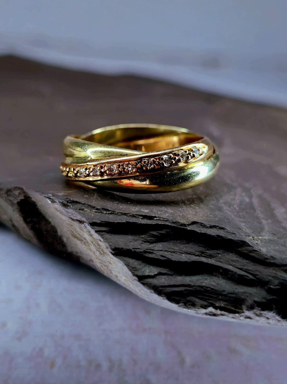 Solid 9ct Yellow Gold Half Eternity Ring Wedding Band Trinity Ring C/Z Size Q