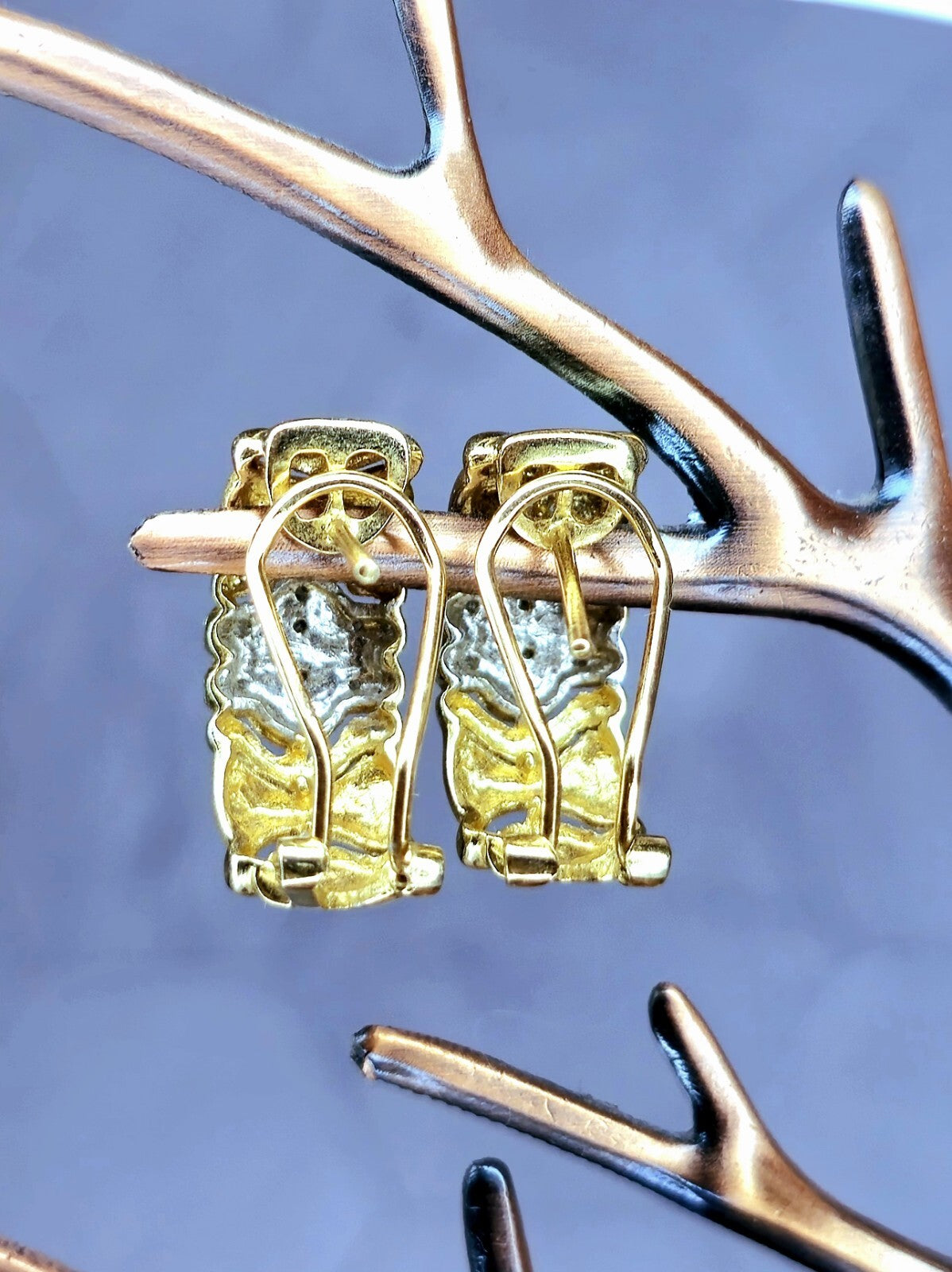 Solid 14k Yellow Gold Jewellery Set of Diamond Ring and Earrings Omega Clasp Mat