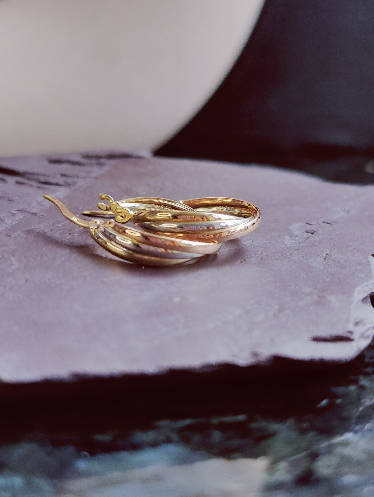9ct Solid Multicolour Gold Hoop Earrings Gold. Hoops 17mm Small Gold Hoops