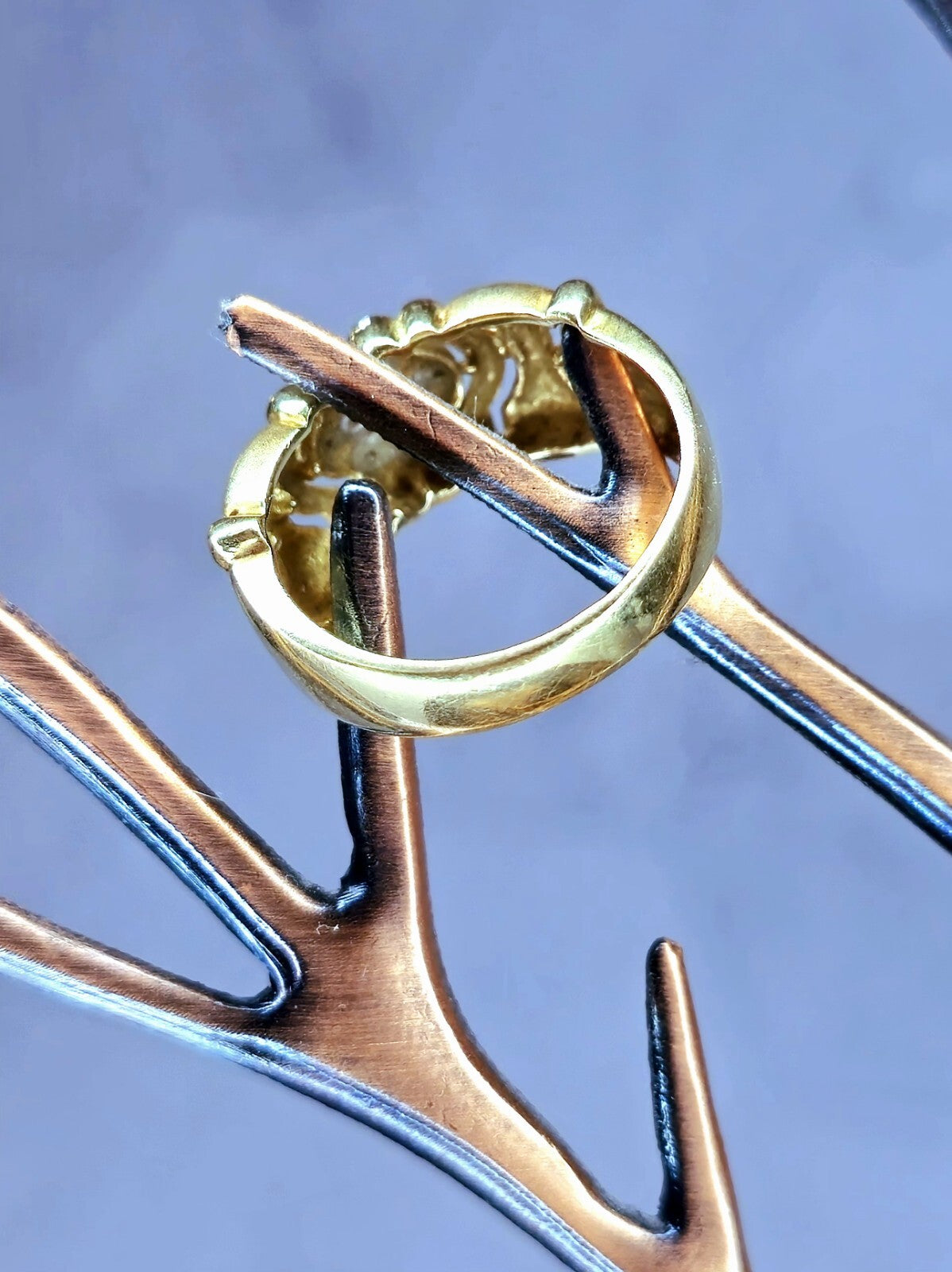 Solid 14k Yellow Gold Jewellery Set of Diamond Ring and Earrings Omega Clasp Mat