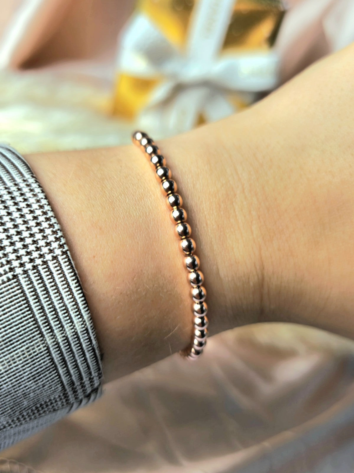 New Solid 9ct Rose Gold Bracelet Ball Beaded Expandable Balls 4mm Adjustable