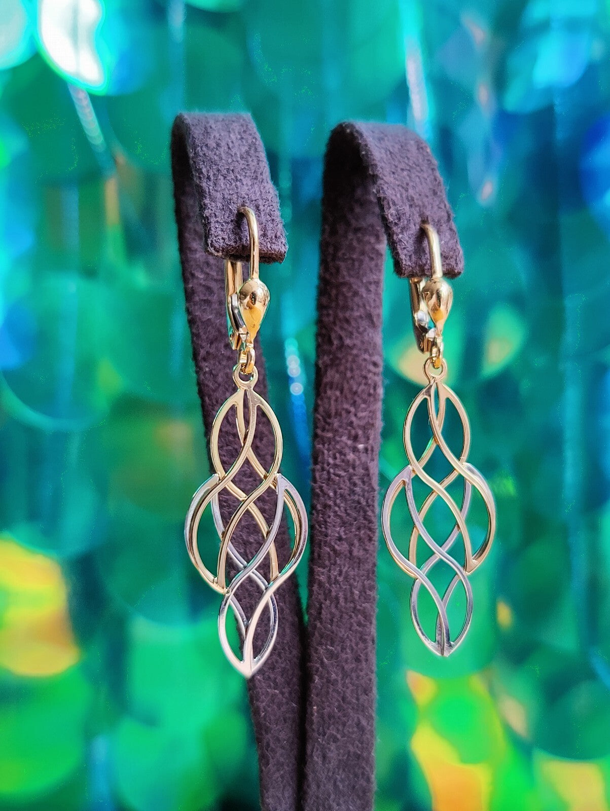 New Drop Dangly Earrings 9ct Yellow Gold Leverback Hallmarked Decorative Pattern