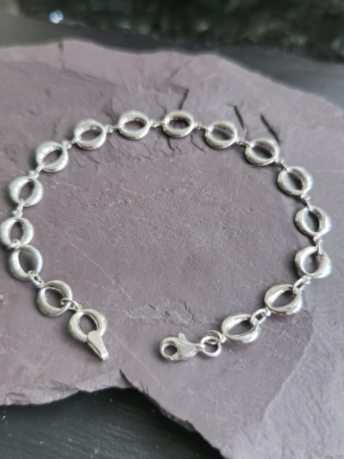 New Solid 9ct White Gold Circles Chain BRACELET 7.5inch Hallmarked Fancy