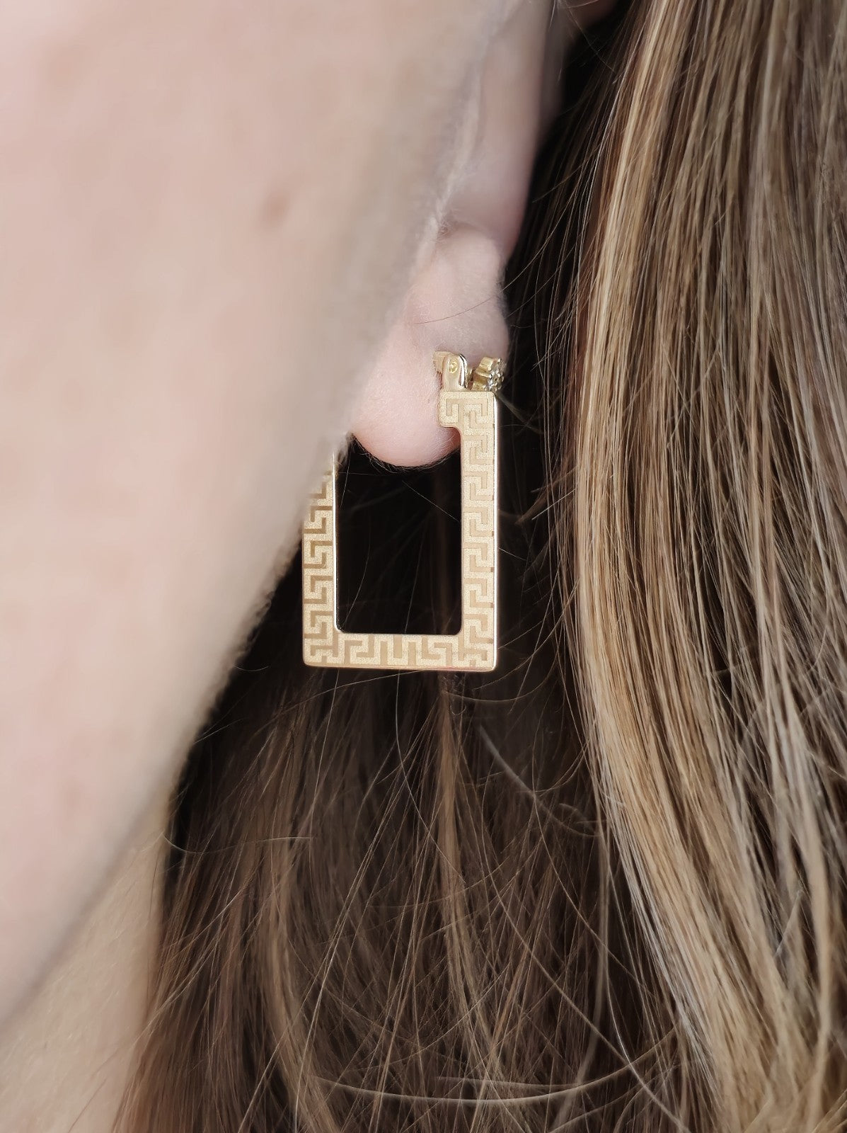 NEW 9ct Yellow Gold Greek Key Hoop Earrings Square Hoops Hallmarked
