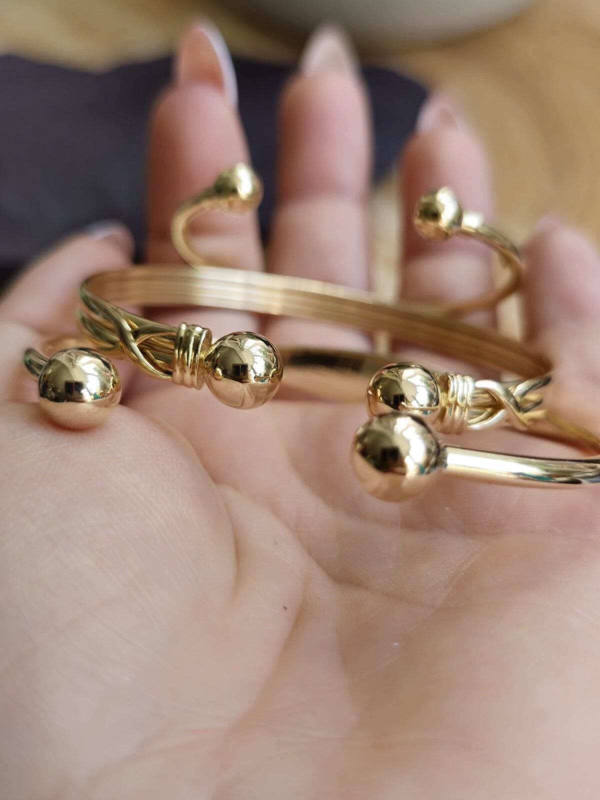 New 9k Yellow Gold TORQUE BANGLE Kids Baby TORQ BALL Open Split BRACELET Small