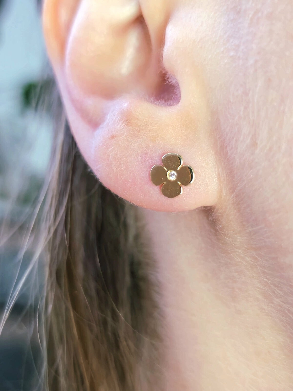 Lovely New 9ct Yellow Gold Butterfly Stud Earrings Clover C/Z Summer Kids Gift