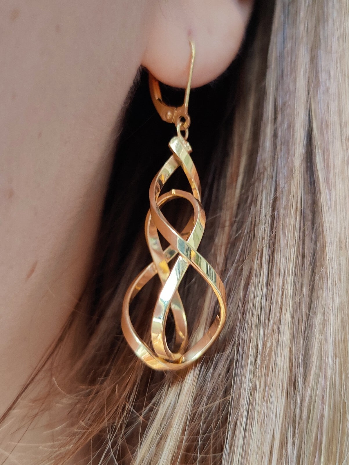 Solid 2.8g 9ct Yellow Gold Double Twist Drop Earrings Leverback Clasp Hallmarked