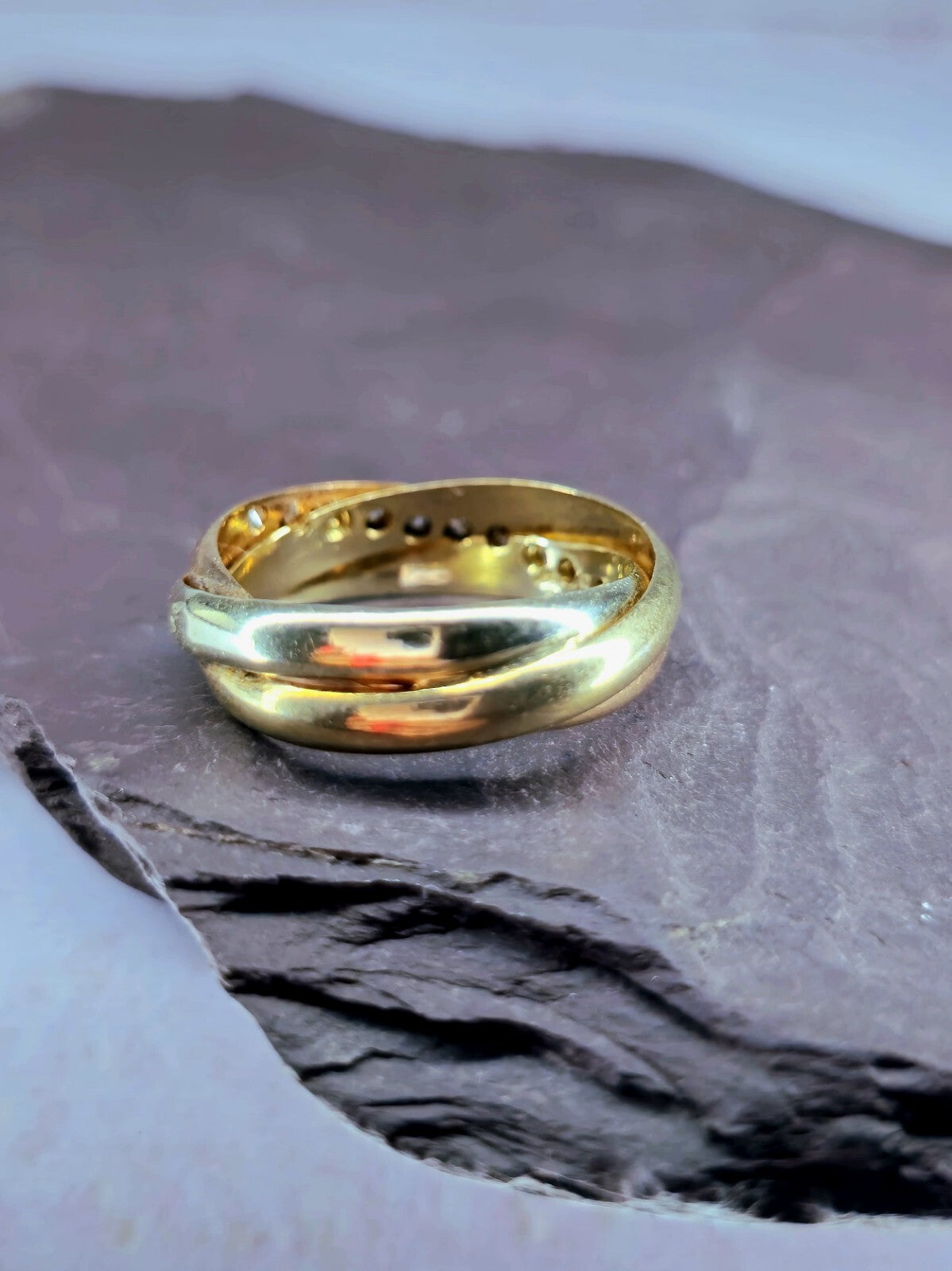 Solid 9ct Yellow Gold Half Eternity Ring Wedding Band Trinity Ring C/Z Size Q