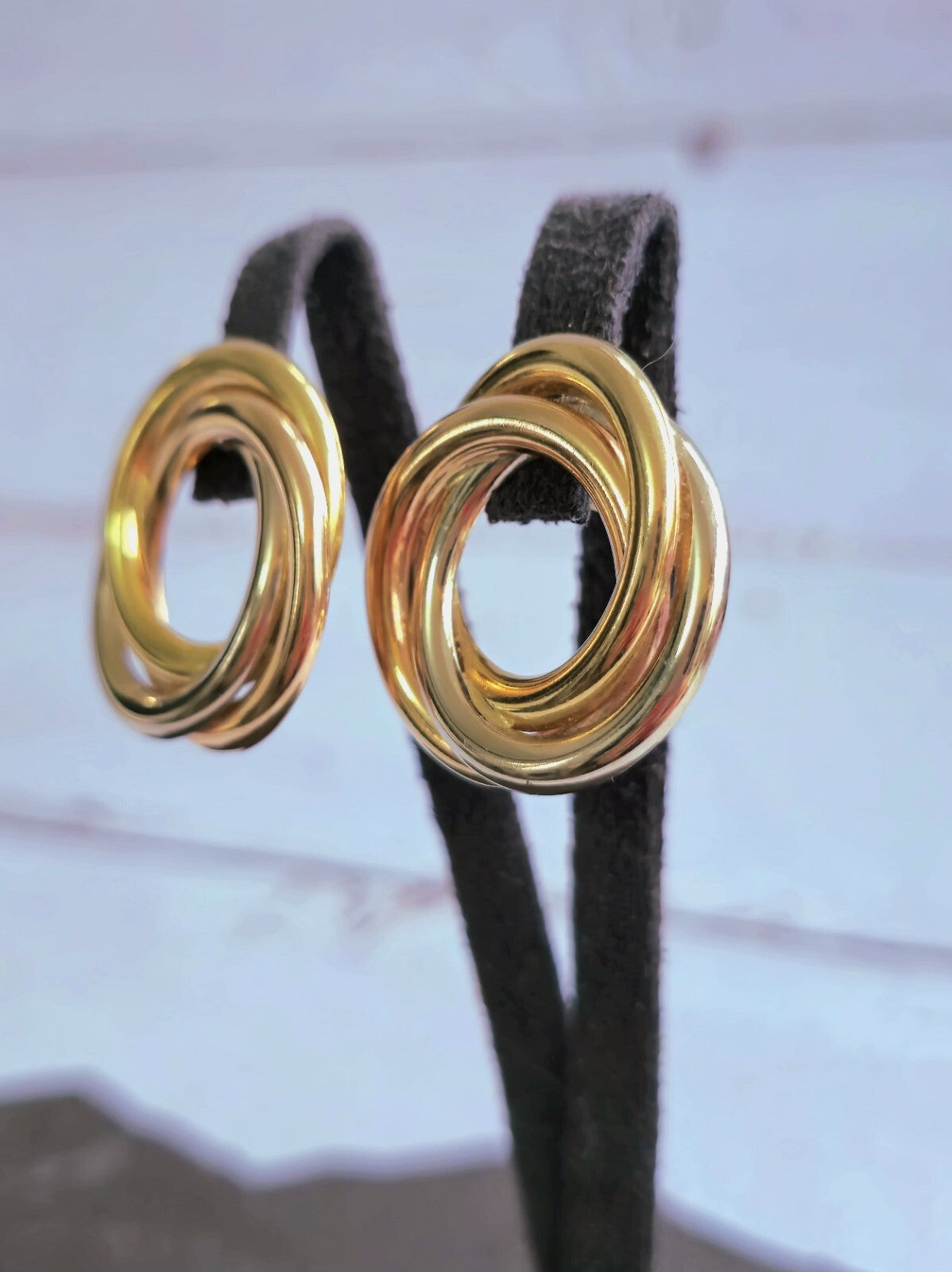 18ct Solid Yellow Gold Twisted Earrings Stud Knot Trinity Studs 28mm 7.6grams