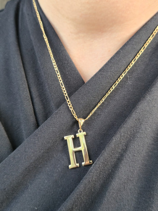 New Solid 9K Yellow Gold Initial Letter H Pendant Personalised 37mm Hallmarked