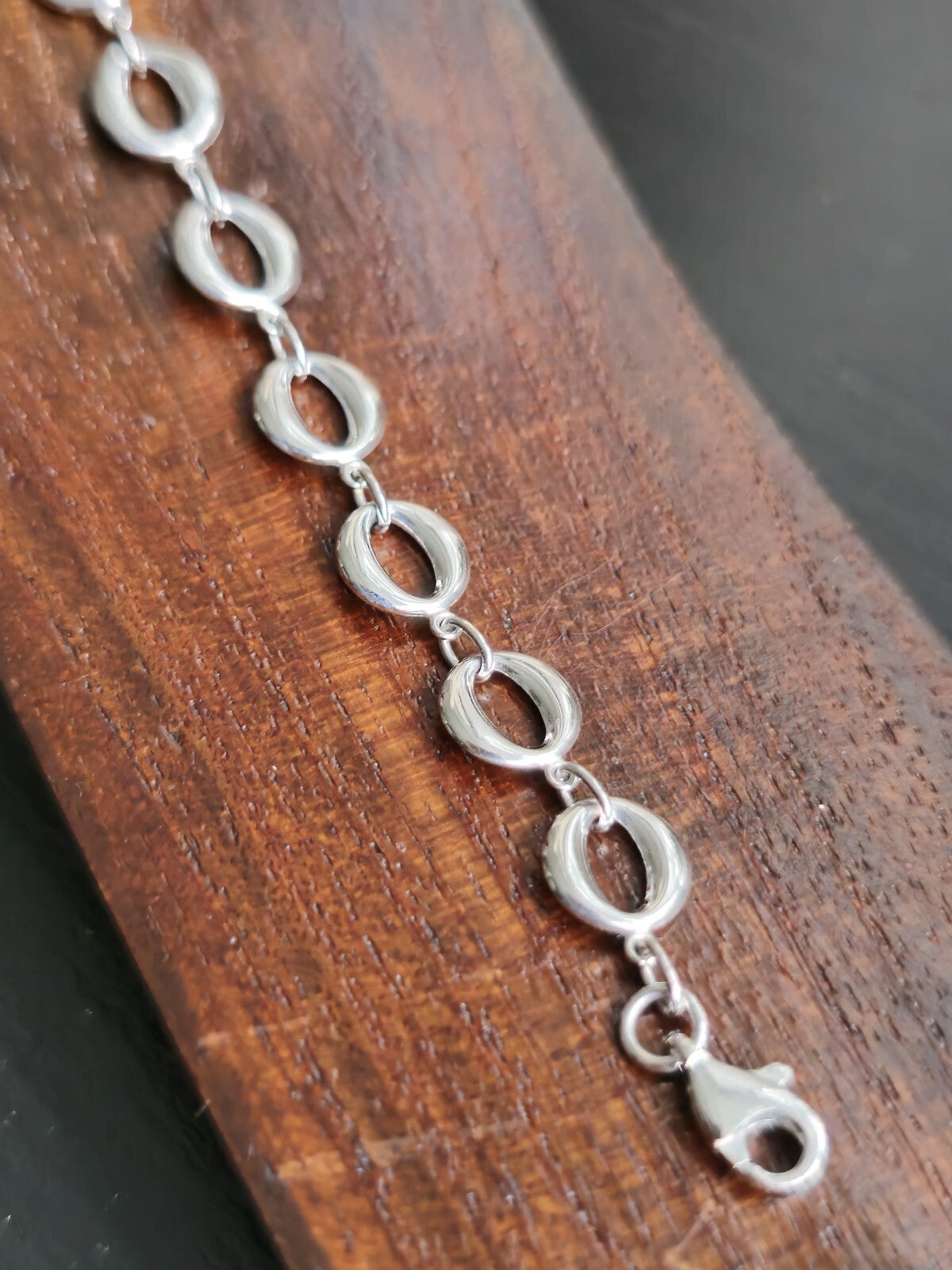 New Solid 9ct White Gold Circles Chain BRACELET 7.5inch Hallmarked Fancy
