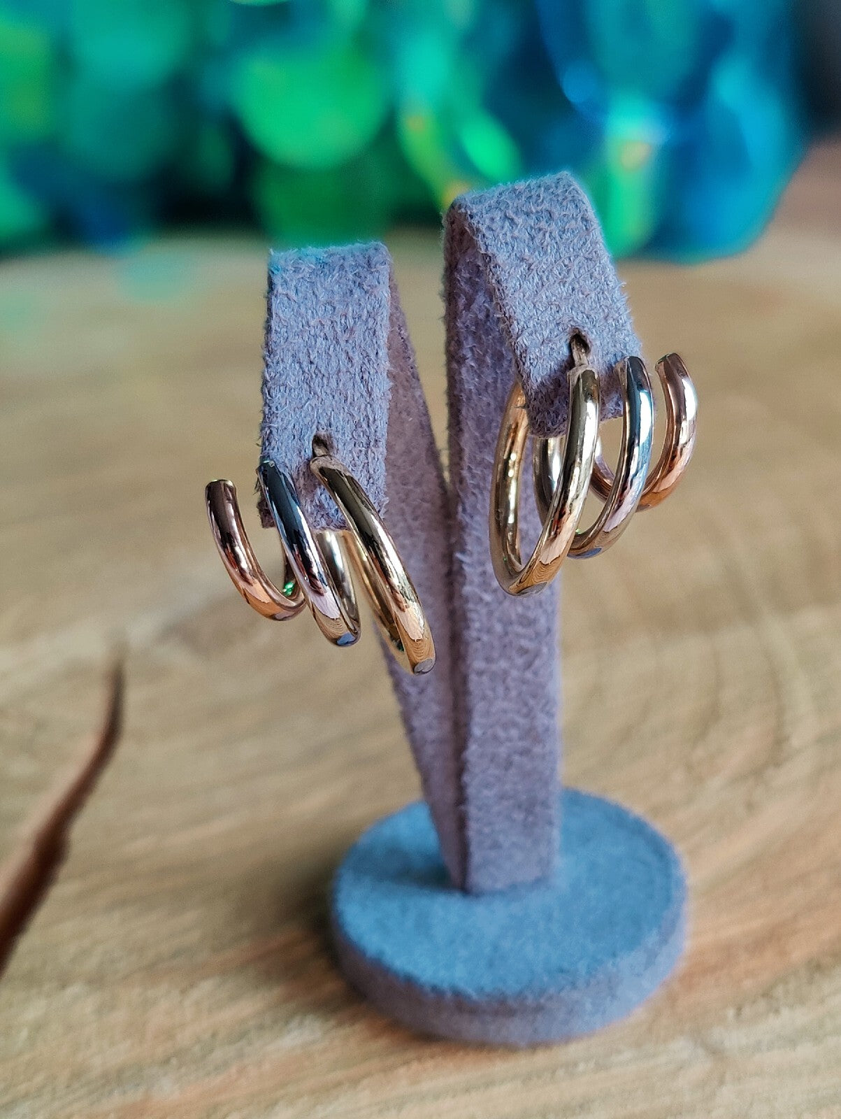 Solid 9ct Yellow/White/Rose Gold Hoop Earrings Trinity Three Colour New Circles