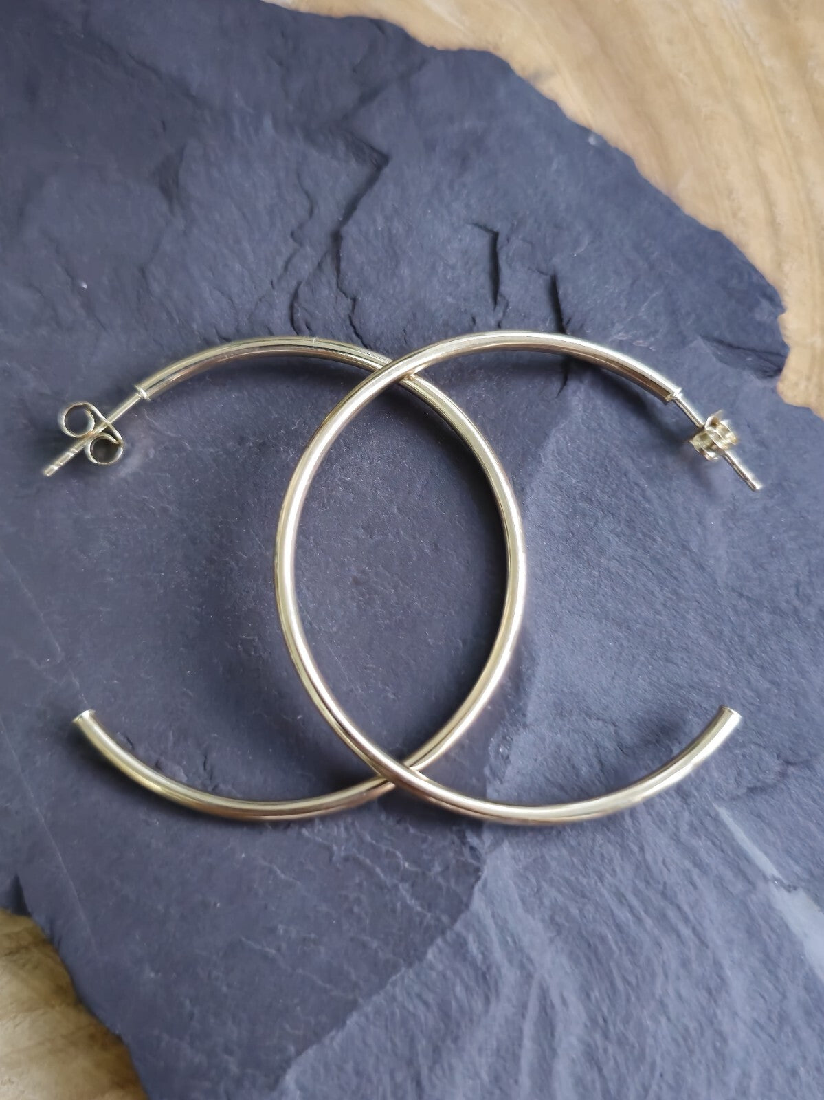 New 9ct Solid Yellow Gold Hoop Earrings Open End Hoops 43mm Butterfly