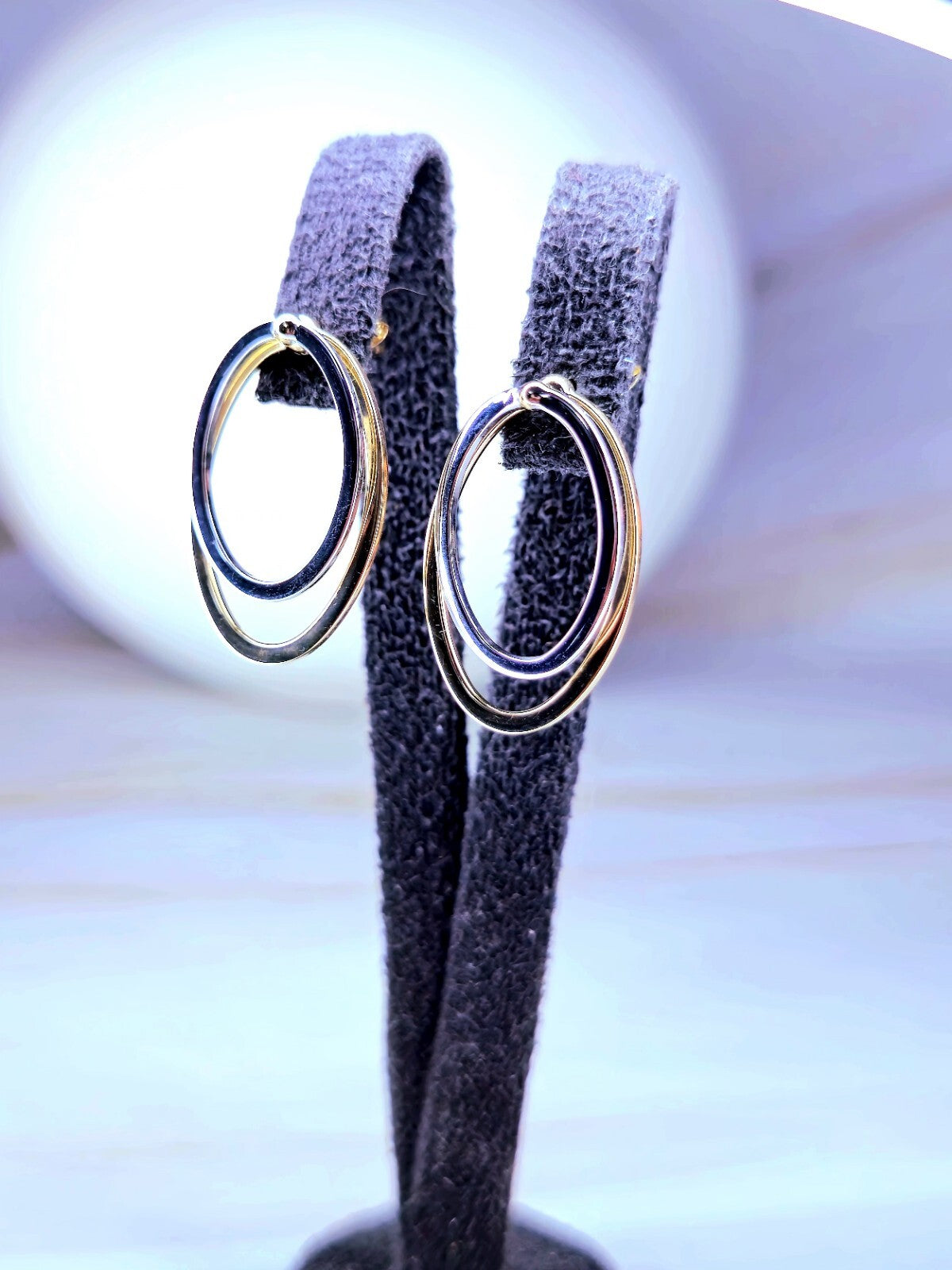 Solid 9ct Yellow/White Gold Oval Shape Stud Earrings Two Ways Studs Removable