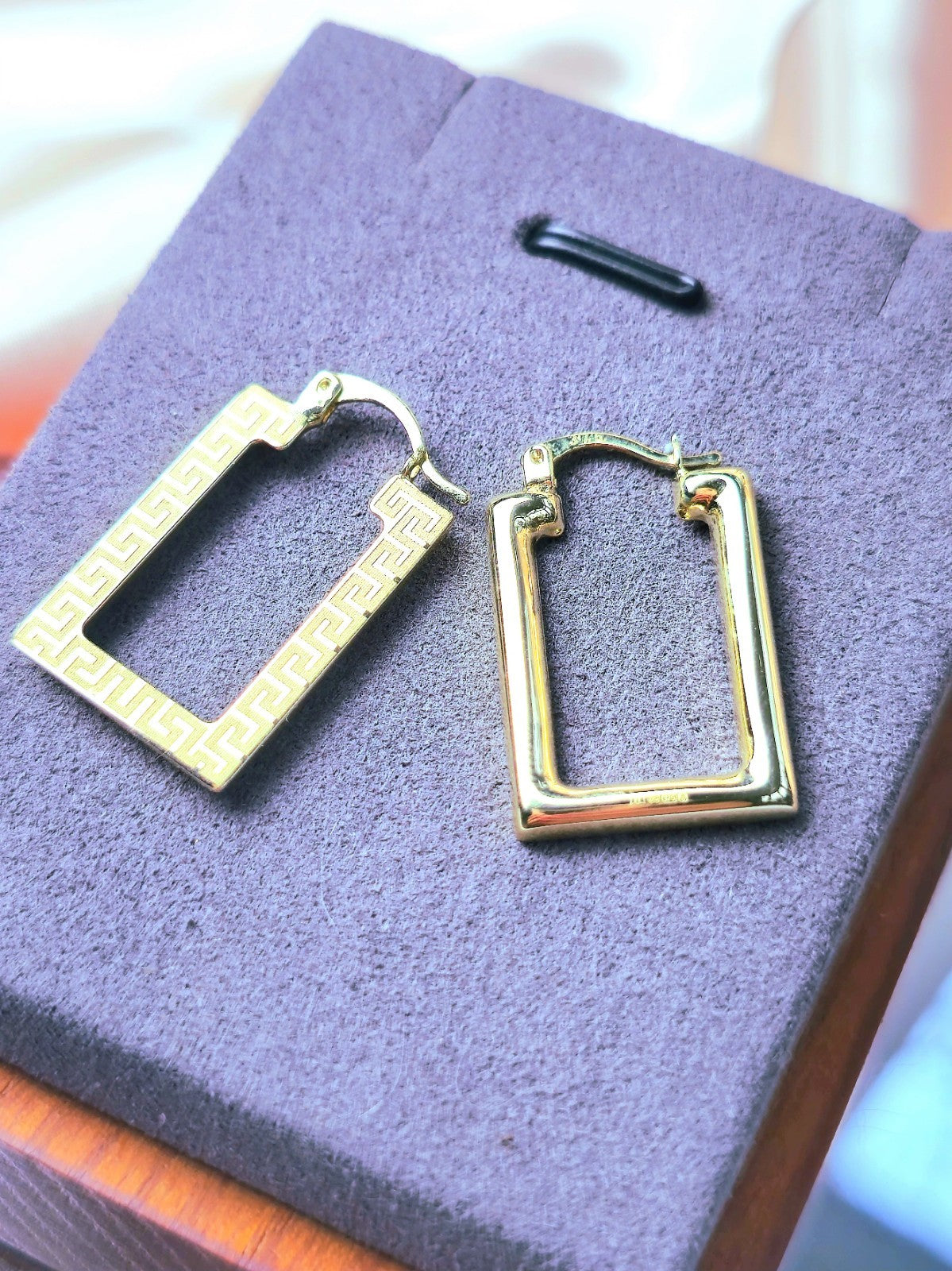 NEW 9ct Yellow Gold Greek Key Hoop Earrings Square Hoops Hallmarked