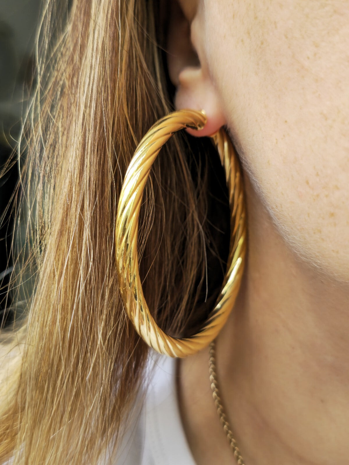 Big 9ct Yellow Gold Twisted Hoop Earrings Creole Huge Twist Hoops 60mm 9g