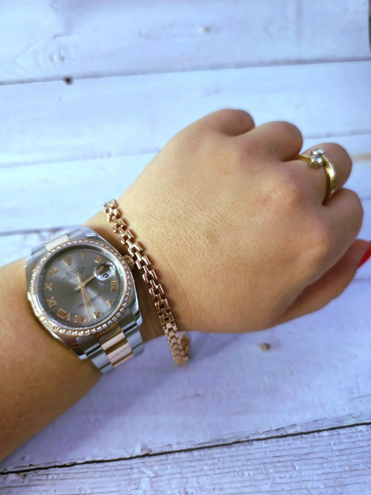 New Solid 9ct Rose Gold Brick link Bracelet Watch link Unisex 5mm Wide 7.5''