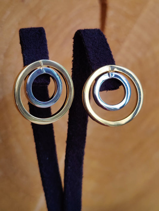 Solid 9ct Yellow White Gold Double Circle Earrings Studs New 2 grams Butterflys