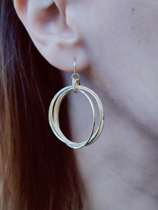 NEW 9ct Yellow Gold Solid Drop Dangling Earrings Circles Hallmarked