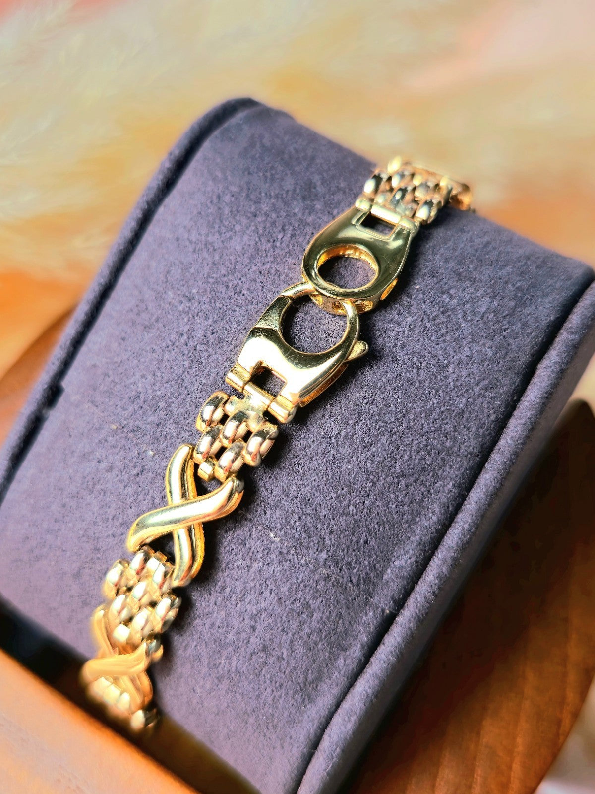 Solid 9ct Yellow Gold Beautiful Bracelet Grain X Shape Modern Gate Fancy 7.5''