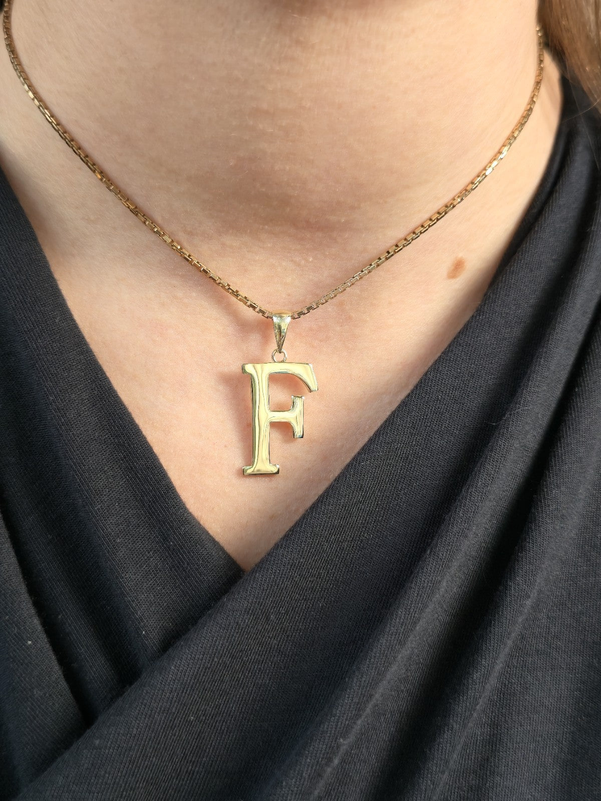 New Solid 9K Yellow Gold Initial Letter F Pendant Personalised 32mm Hallmarked
