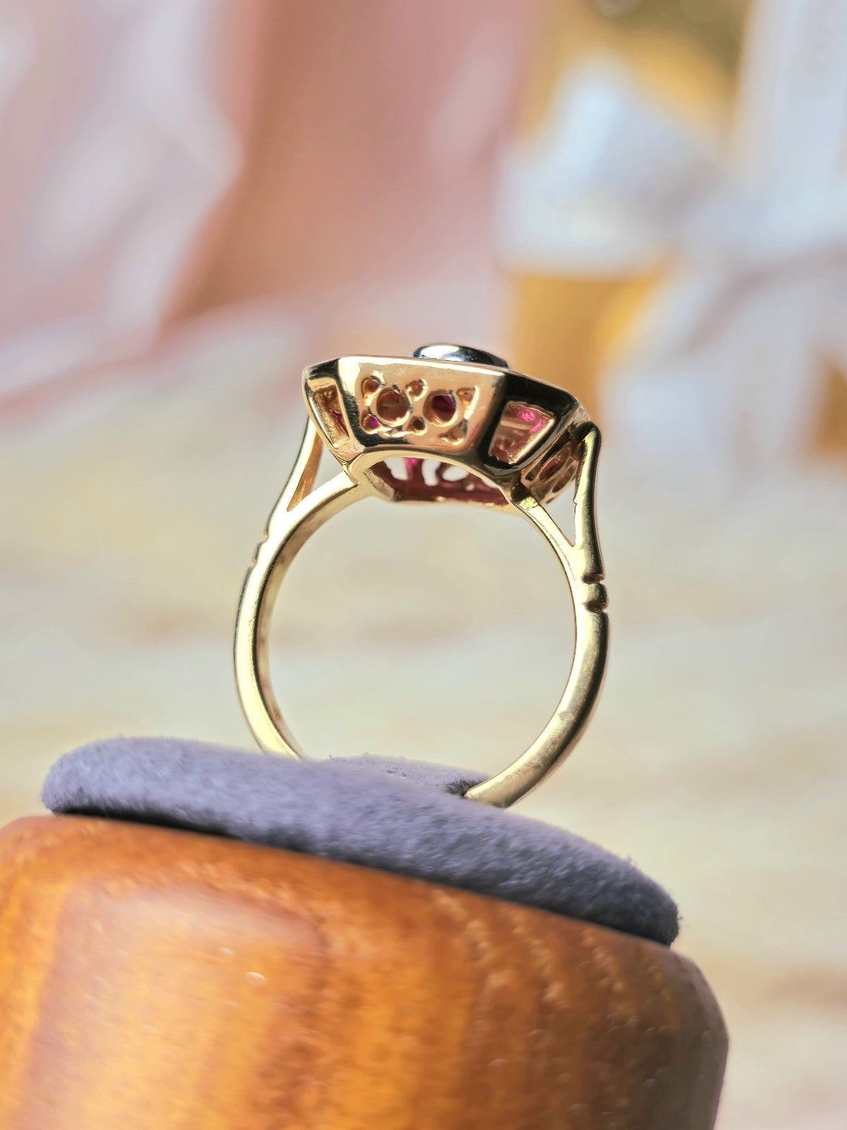 New 18ct Yellow Gold Coctail Square Ruby Ring with 1ct Oval Ruby