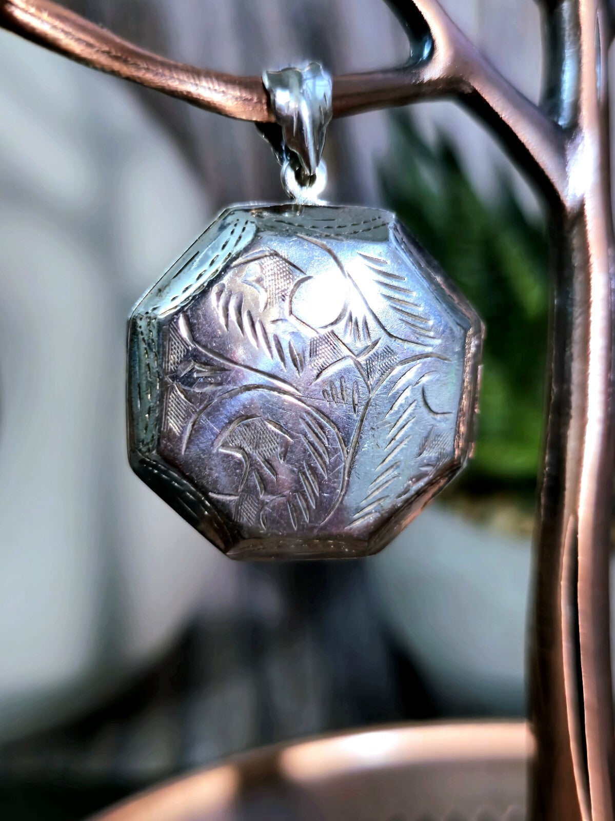 Vintage Octagon Locket Pendant, Silver 925 PERFECT FOR ENGRAVING 42mm