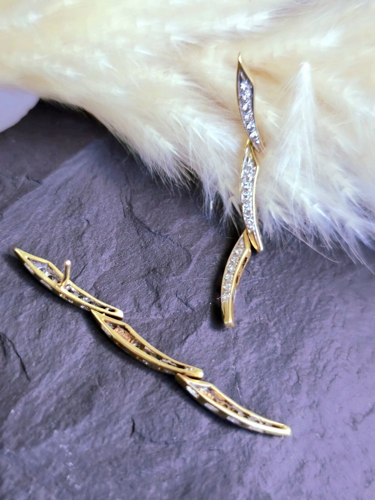 18k Yellow Gold Diamond Drop Earrings Long Segments Butterfly Hallmarked 45mm