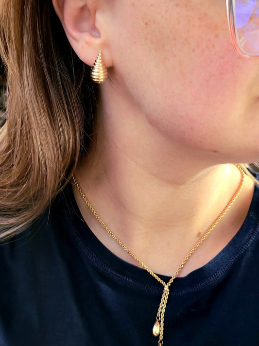 New 9k Yellow Gold Fashion Waterdrop Stud Drop Earrings Pattern Bottega Chunky