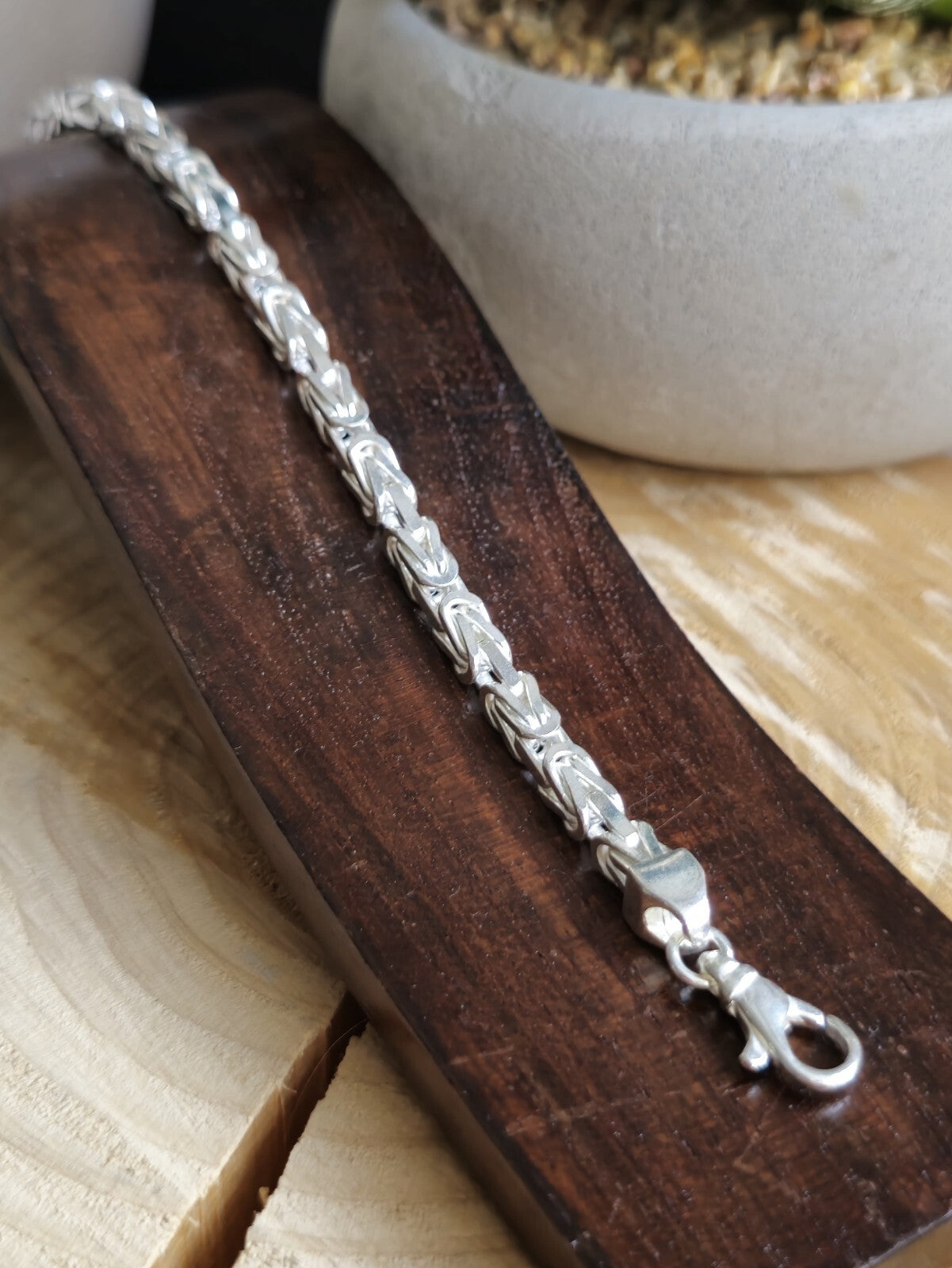 925 Sterling Silver Chunky Byzantine Chain Bracelet 4.5mm 24grams 8inch