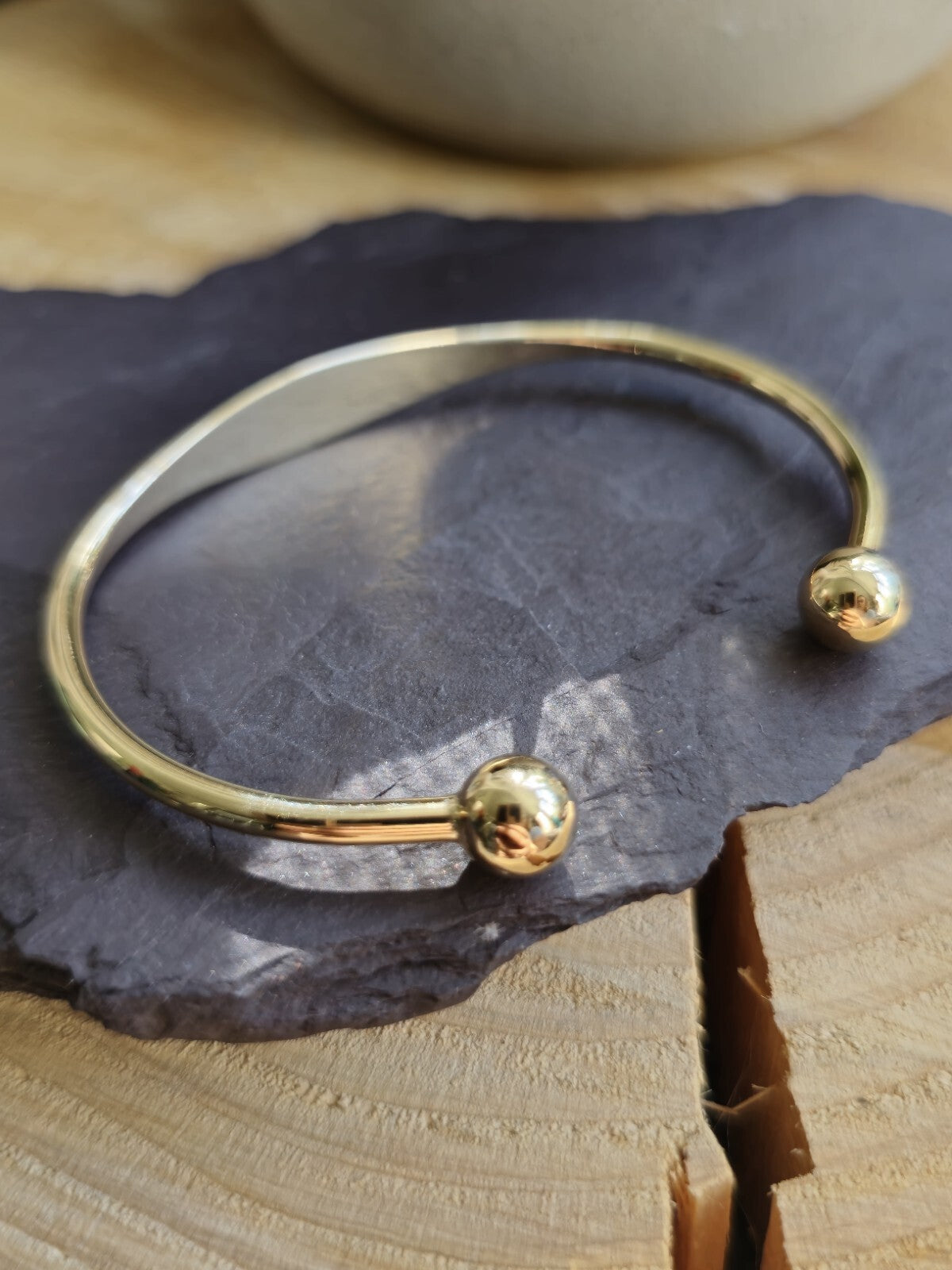 New Solid 9ct Yellow Gold TORQUE BANGLE TORQ BALL Open Split BRACELETFlat Bottom