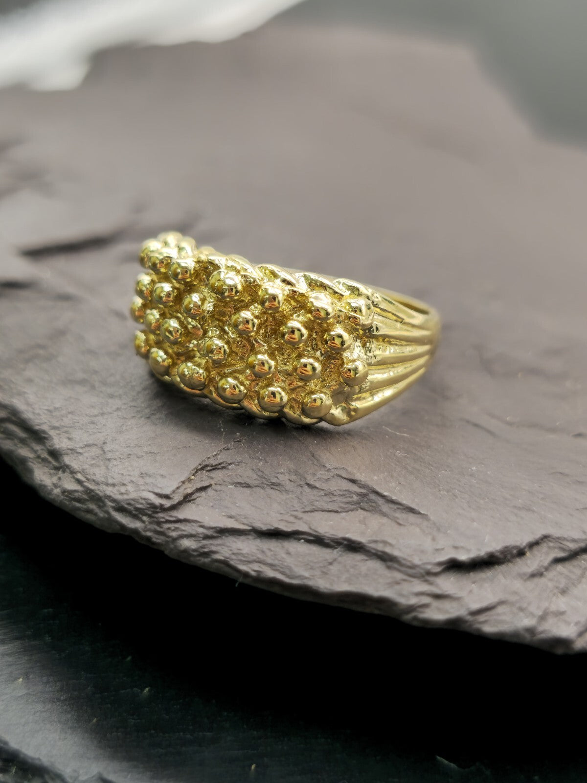 New Solid 9ct Yellow Gold Men's Signet Keeper Ring size: S+ Hallmarked Four Row