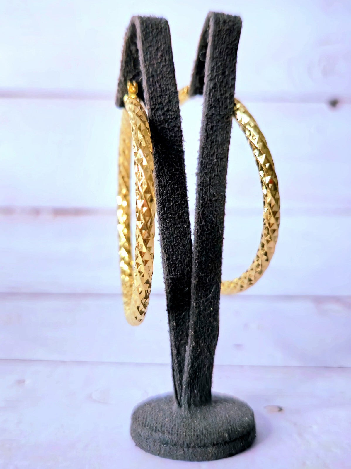 Big 9ct Yellow Gold Twisted Hoop Earrings Twist Hoops 57mm Diamond Cut Pattern