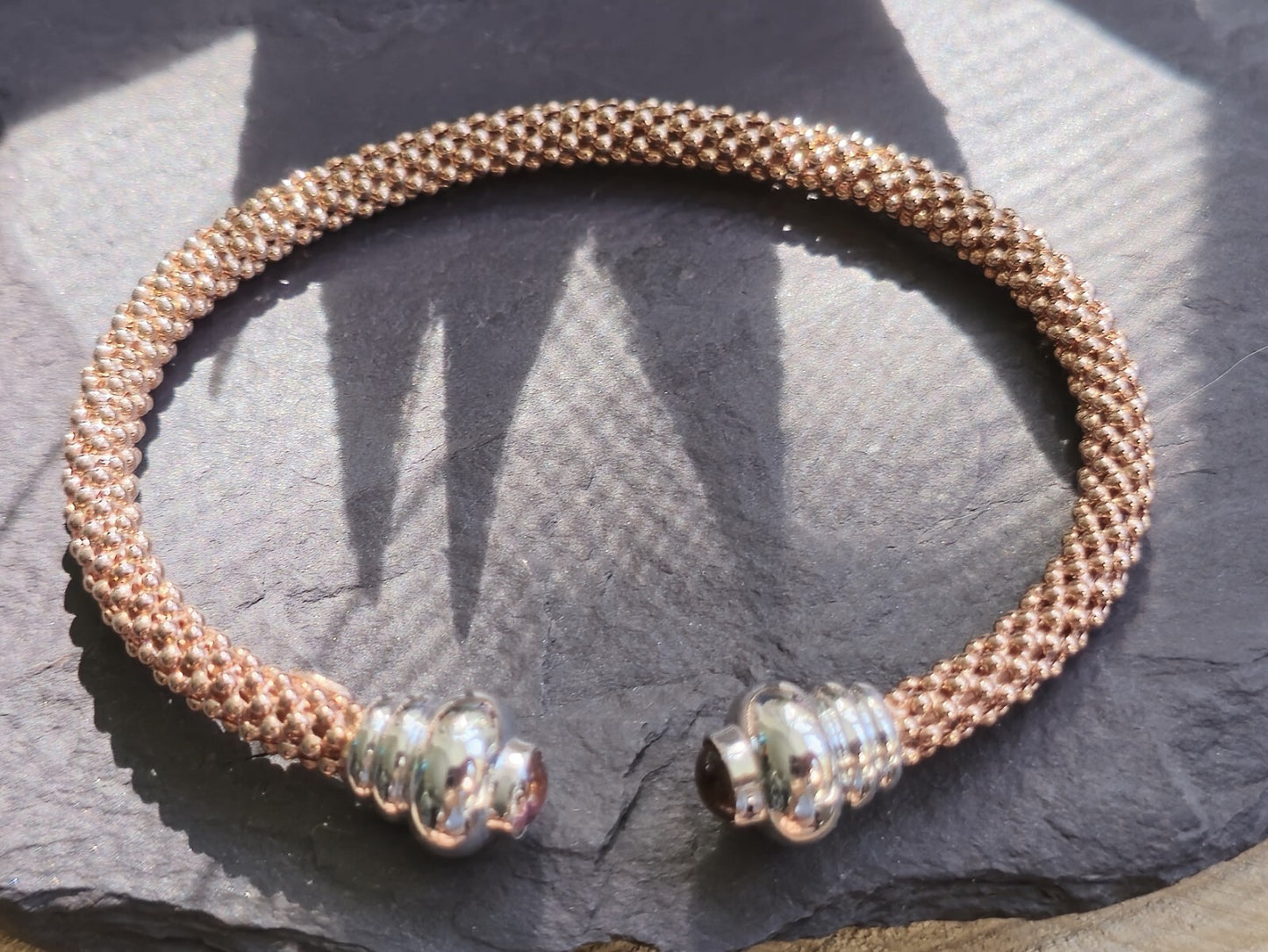 New 9k Rose/Red/Pink Gold TORQUE BANGLE TORQ BALL Open Split BRACELET Hallmarked