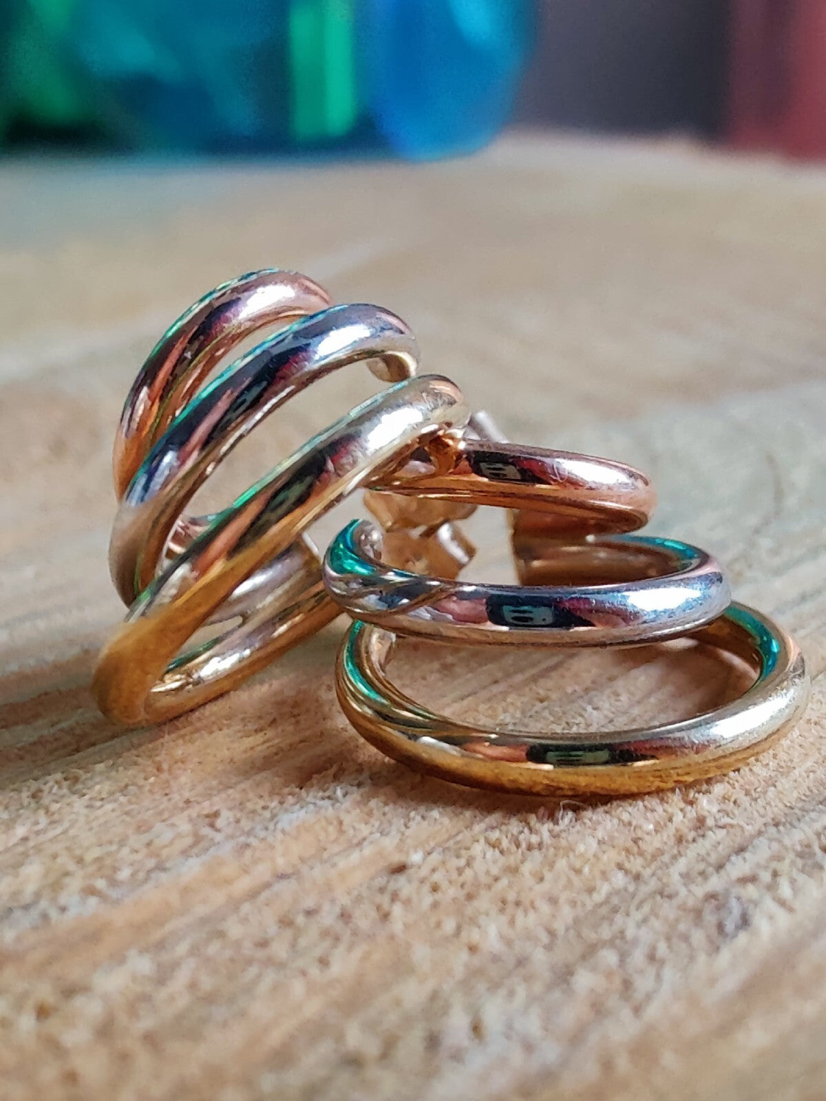 Solid 9ct Yellow/White/Rose Gold Hoop Earrings Trinity Three Colour New Circles