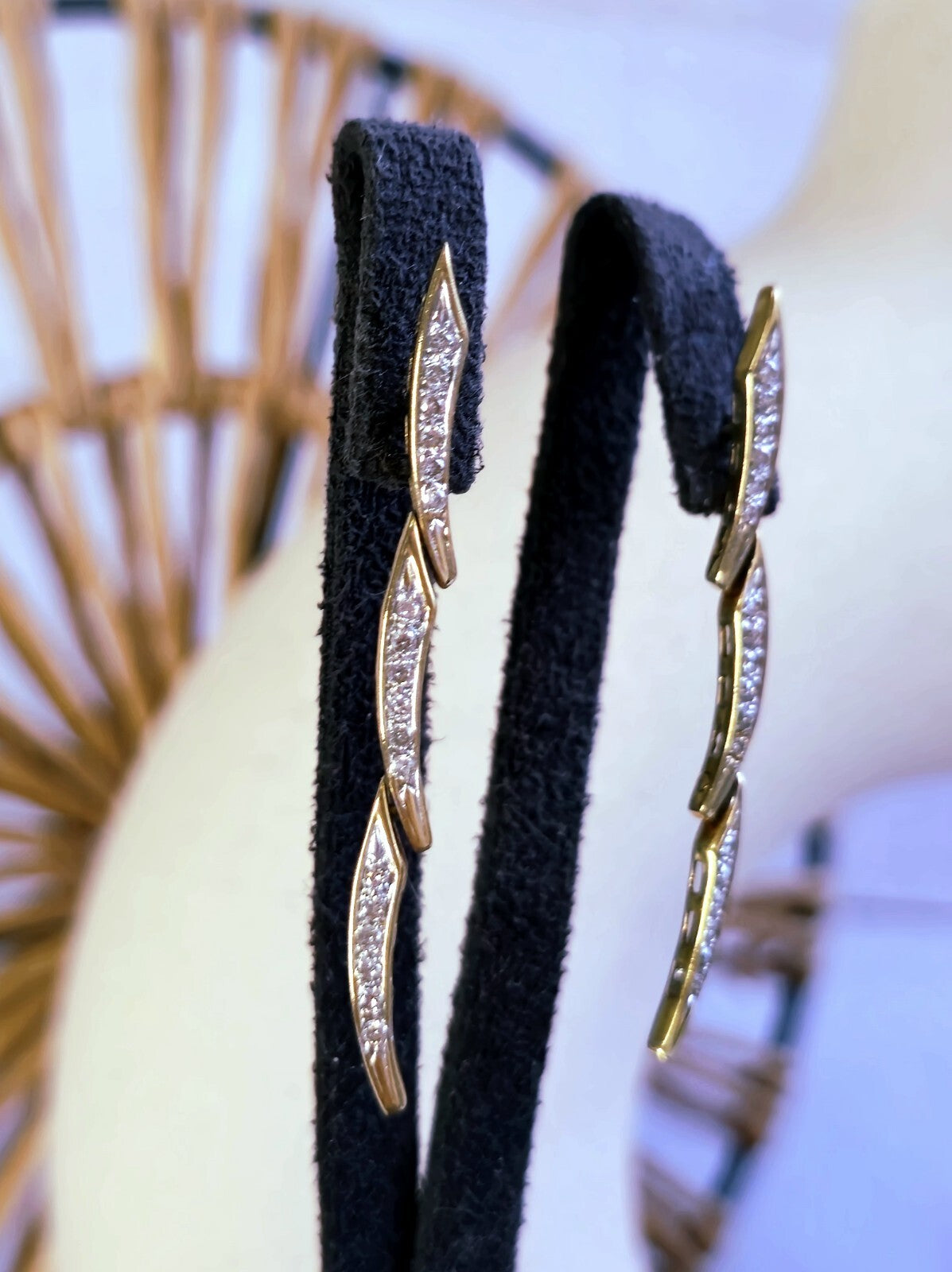 18k Yellow Gold Diamond Drop Earrings Long Segments Butterfly Hallmarked 45mm