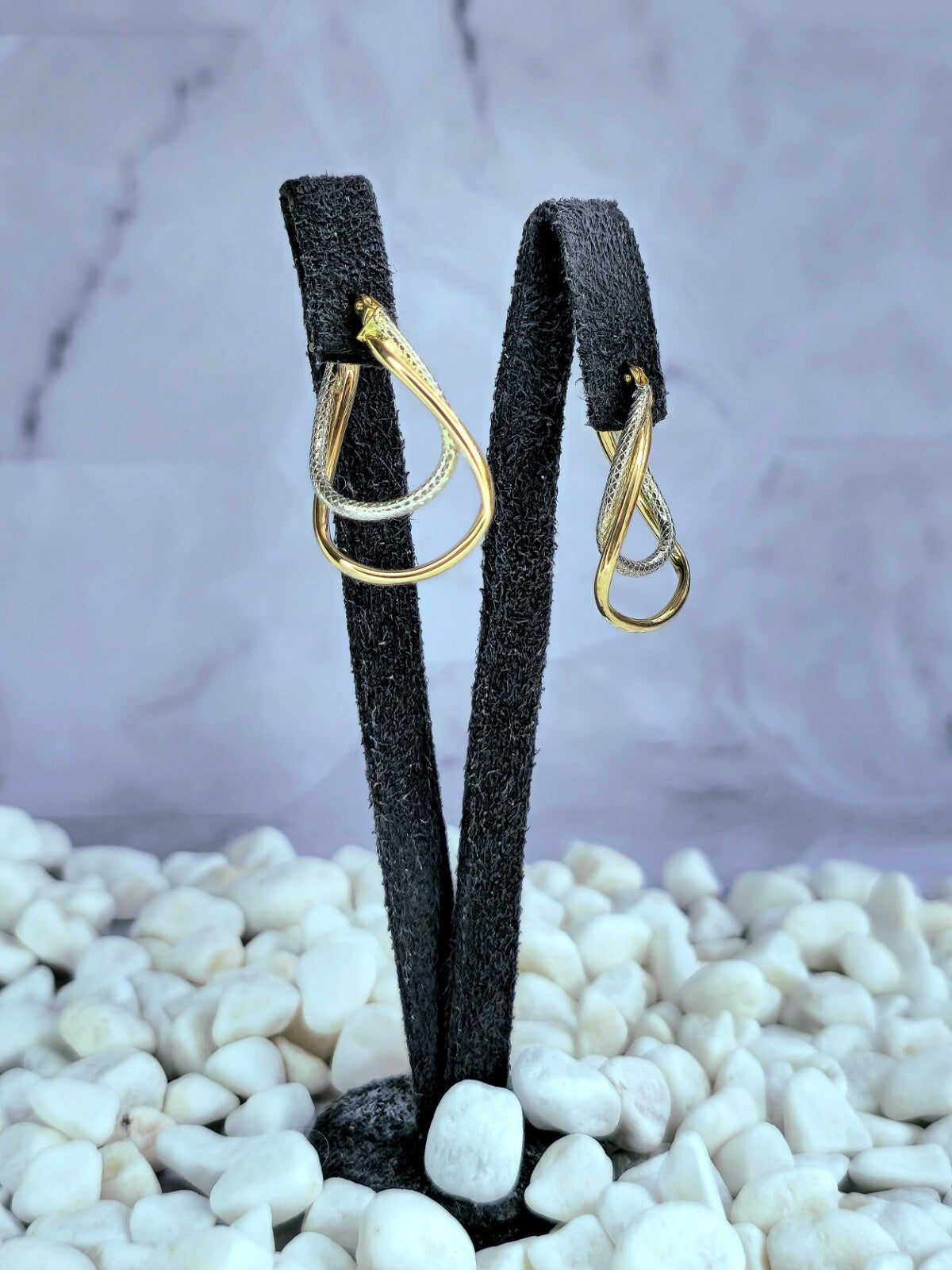 New 9ct Solid Yellow/White Gold Double Twisted Hoop Earrings Creole Hoops 25mm