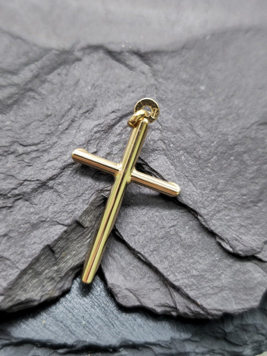 New Solid 9ct Yellow Gold Plain Cross Simple Pendant 30mm x 55mm Hallmarked