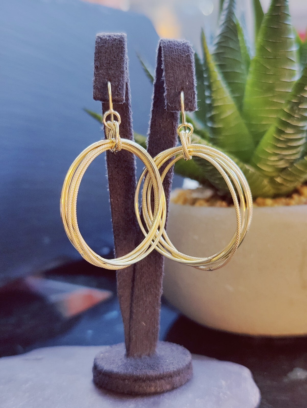 NEW 9ct Yellow Gold Solid Drop Dangling Earrings Circles Hallmarked