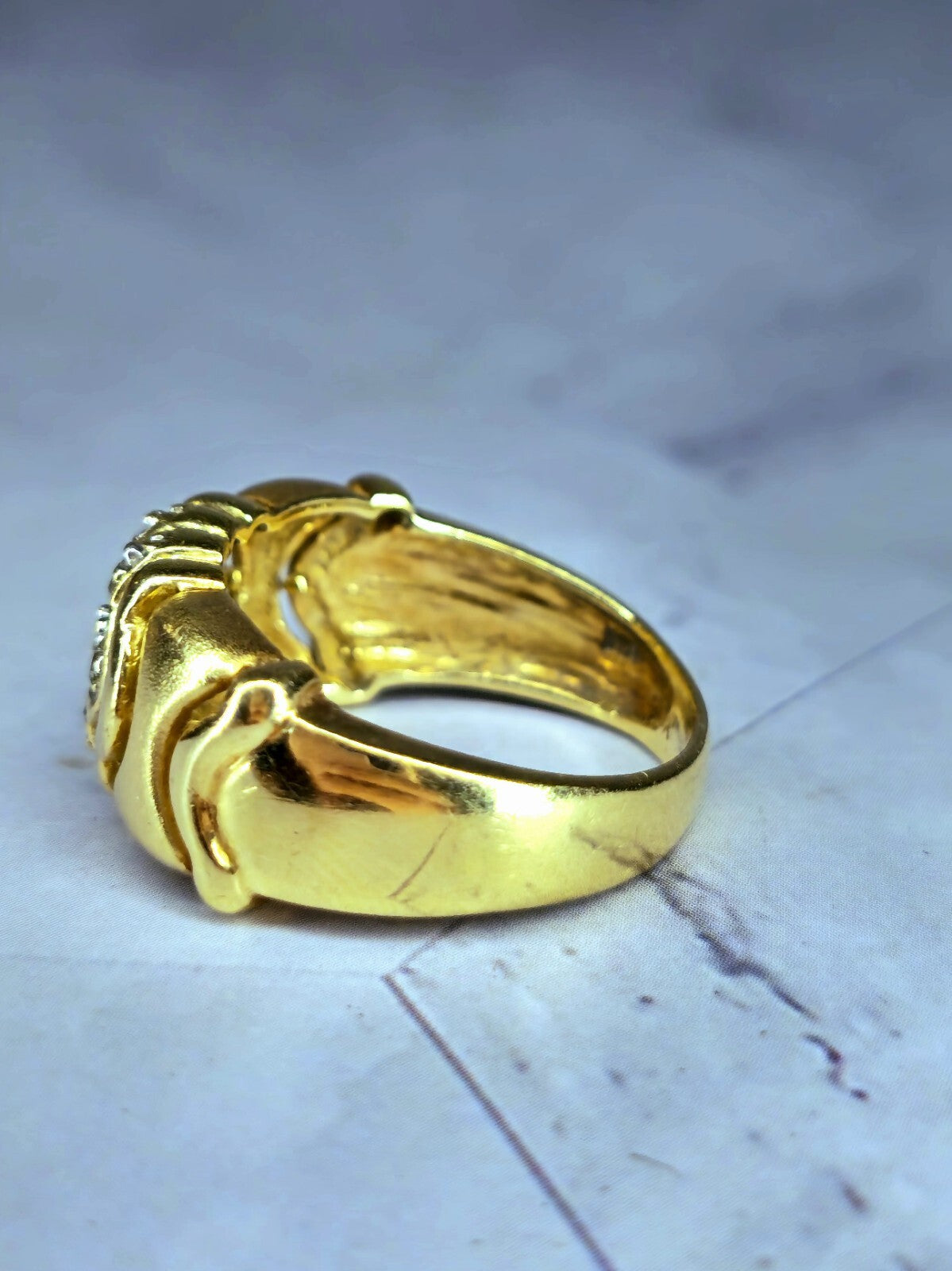Solid 14k Yellow Gold Jewellery Set of Diamond Ring and Earrings Omega Clasp Mat