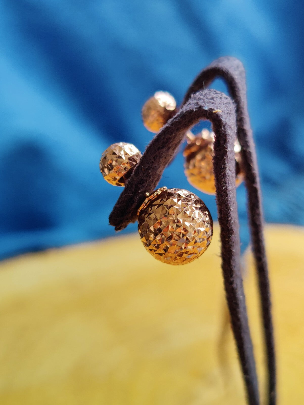New Double Ball Reversible 9K Rose Gold Stud Earrings 6-10mm Diamond Cut Balls