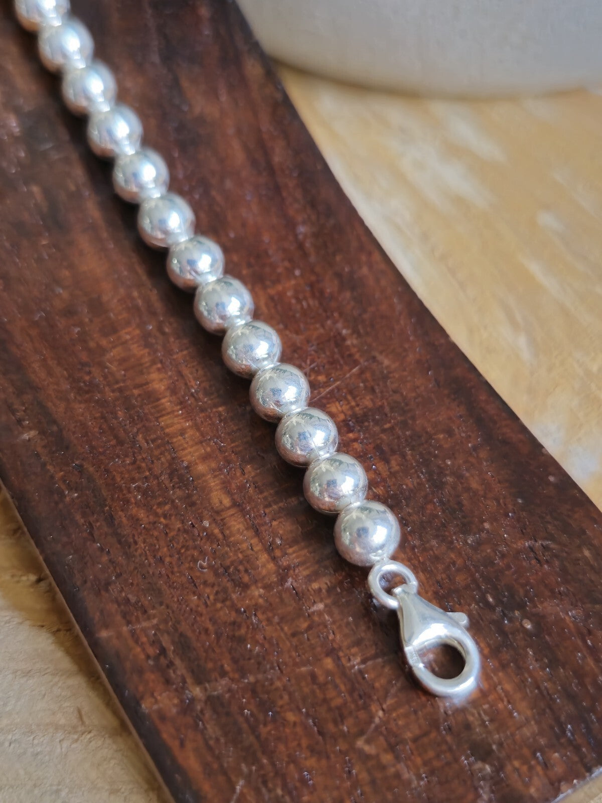 New 925 Sterling Silver Chunky 6mm Ball Bracelet 11grams Bead 19cm
