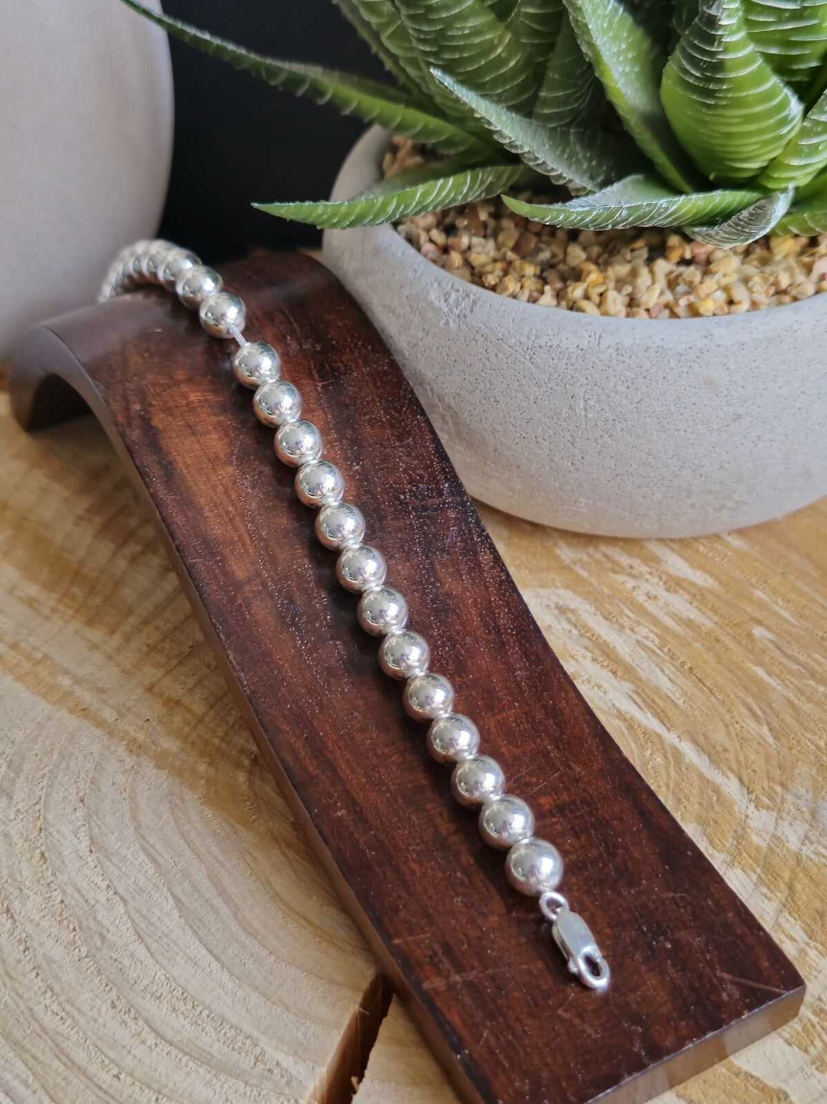 New 925 Sterling Silver Chunky 8mm Ball Bracelet 20grams Bead 21cm