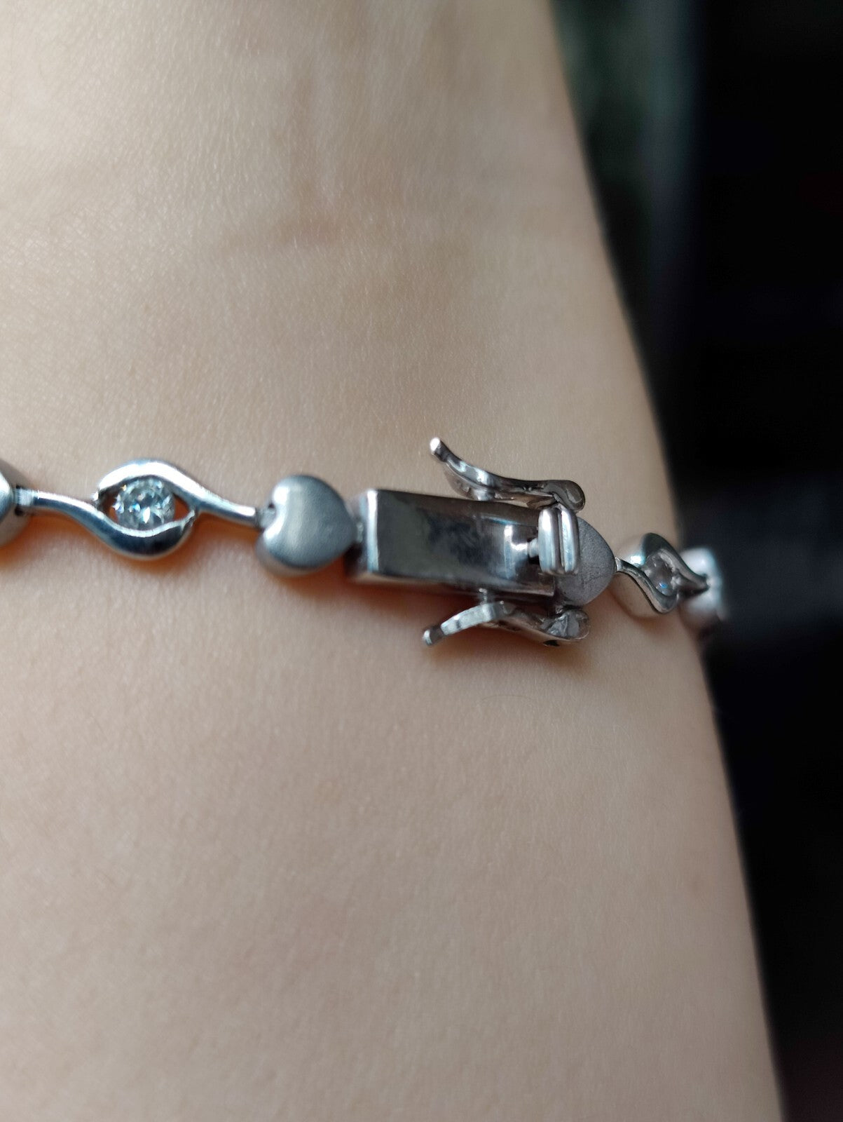 SILVER 925 CZ STONES FANCY DESIGN HEARTS MATT FINISH BRACELET HALLMARKED