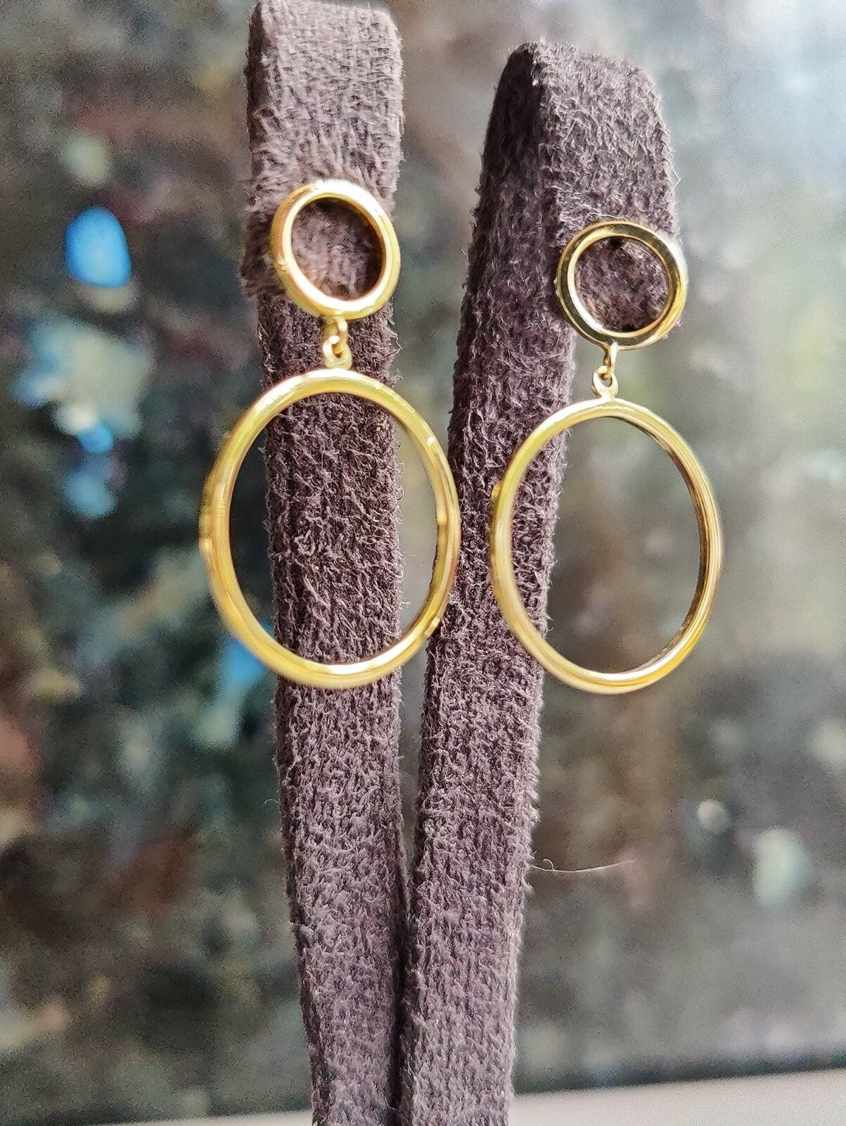 NEW 9ct Solid Yellow Gold Drop Earrings Double Circle With Butterfly Fitting