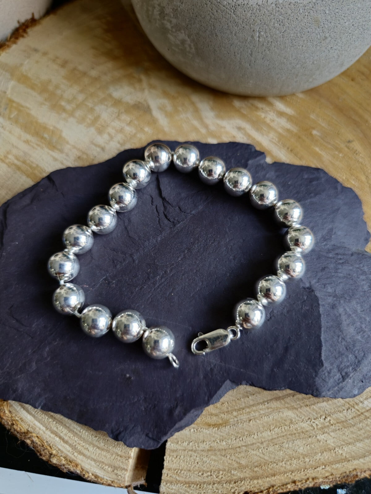 New 925 Sterling Silver Chunky 10mm Ball Bracelet 28grams Bead 22cm