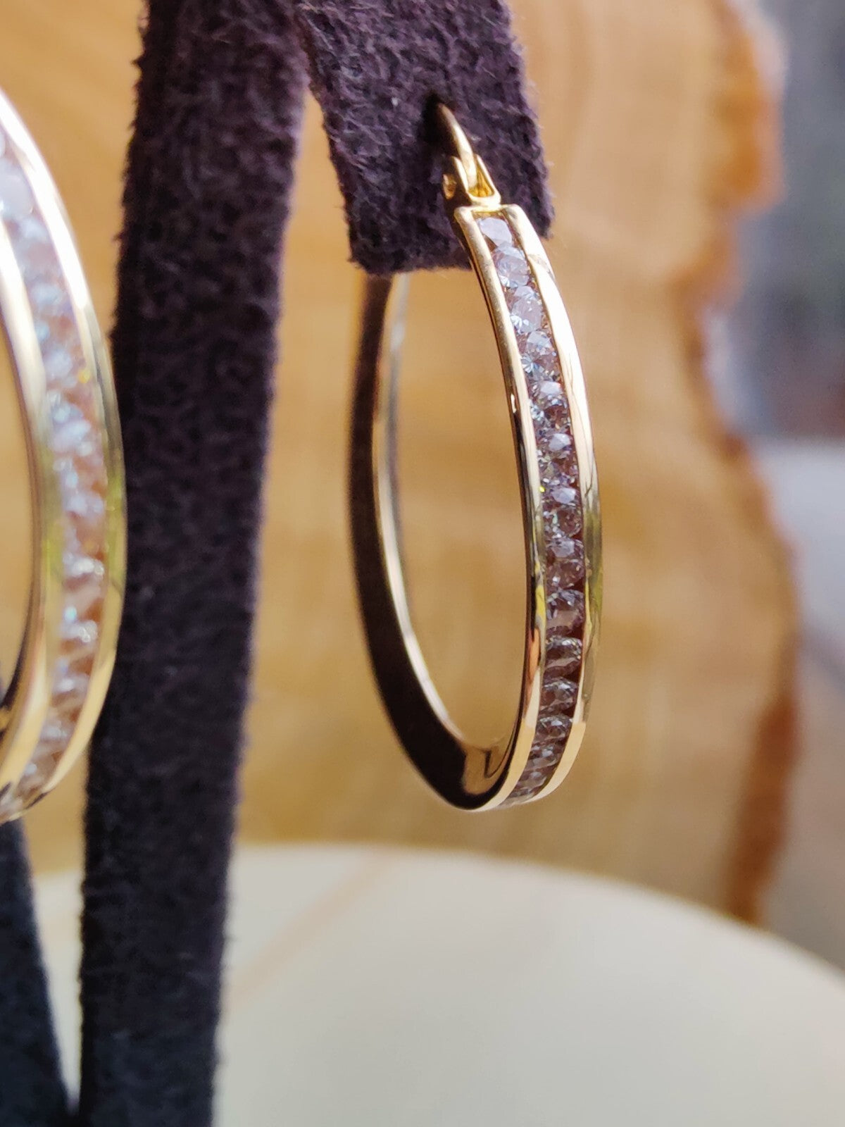 9K Yellow Gold Hoops Cubic Zirconia Earrings 3.0 grams 25mm Hallmarked New CZ